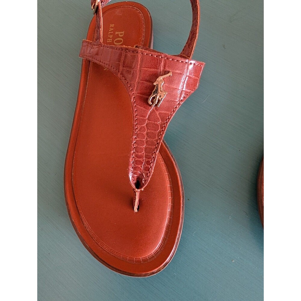 Polo Ralph Lauren Tierney Girls Faux Leather Sandals Preppy Classic Kids Sz 13 image 2